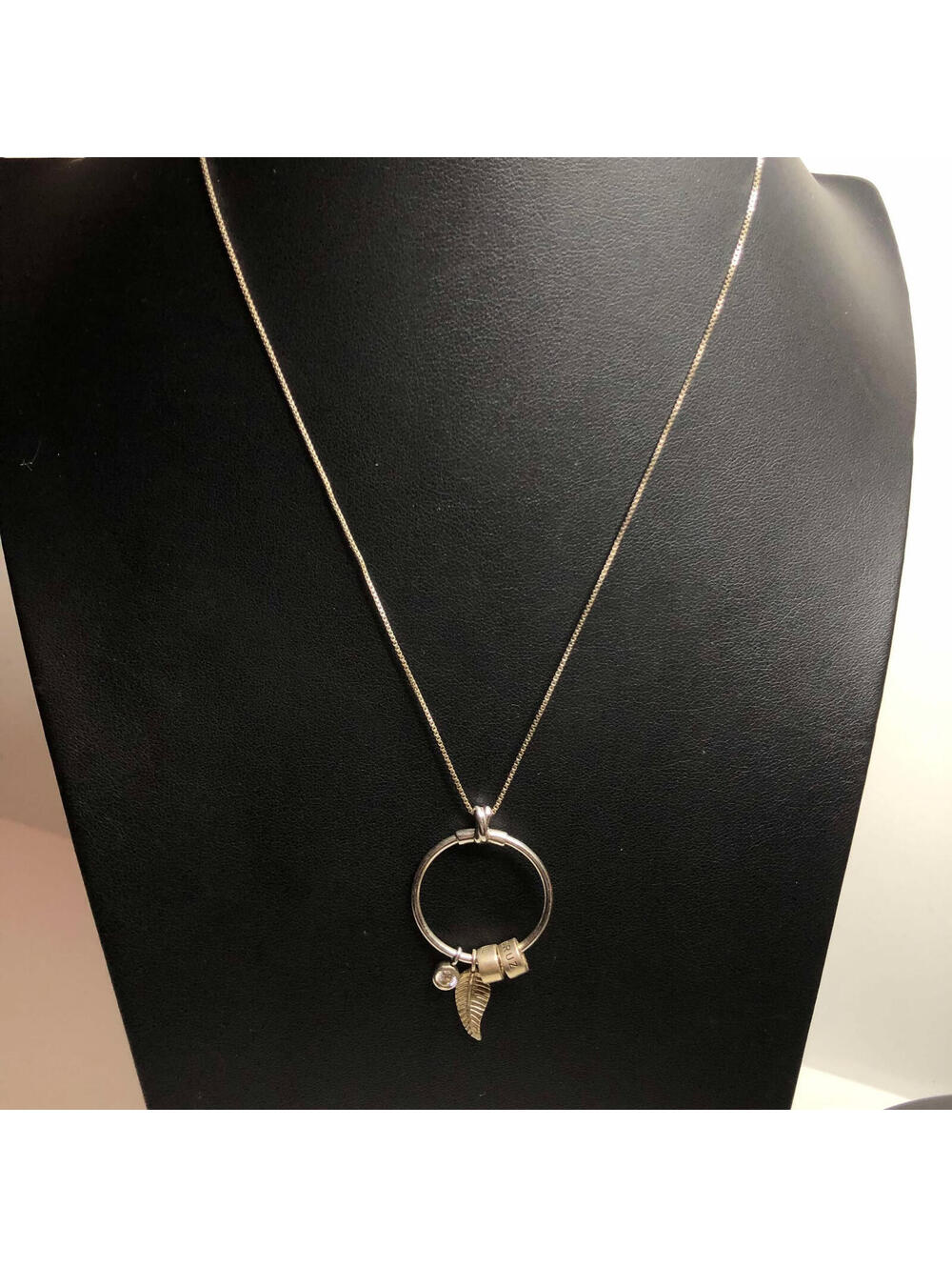 3595 Sterling Silver 925 Crystal leaf ring "Cruz Jewell" pendant Necklace 18"